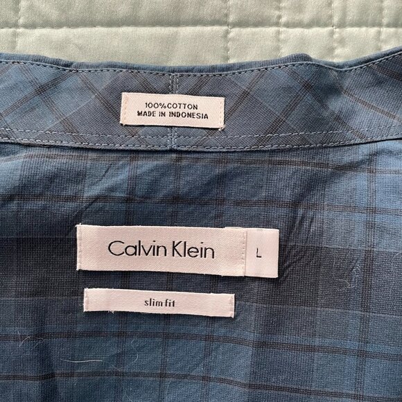 Calvin Klein Long Sleeve Button Down Slim Fit Cotton Shirt Blue La… - Picture 4 of 5